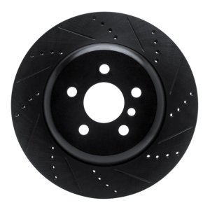 BMW 530I Brake Rotor (1) - Left Rear - R1 Concepts - Drilled & Slotted - Black - `17-`25